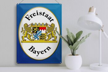 Panneau en étain avec armoiries de l'État libre de Bavière, bouclier bleu, 30x40cm 3
