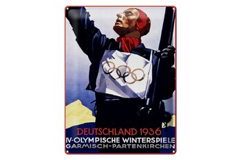 Plaque en étain disant Jeux Olympiques d'hiver 30x40cm 1936 1