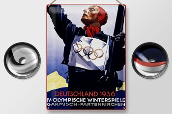 Plaque en étain disant Jeux Olympiques d'hiver 30x40cm 1936 2