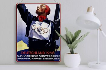 Plaque en étain disant Jeux Olympiques d'hiver 30x40cm 1936 3