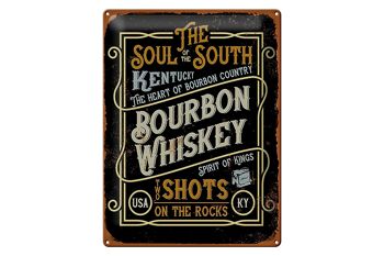 Panneau en étain indiquant des shots de whisky Bourbon sur des rochers, 30x40cm 1