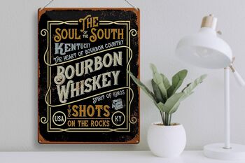 Panneau en étain indiquant des shots de whisky Bourbon sur des rochers, 30x40cm 3