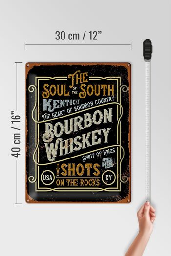 Panneau en étain indiquant des shots de whisky Bourbon sur des rochers, 30x40cm 4
