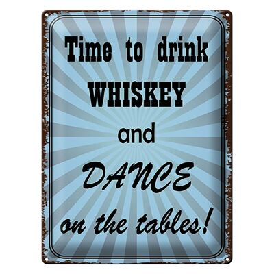 Cartel de chapa que dice 30x40 cm: hora de beber whisky y bailar