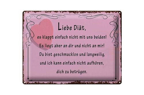 Blechschild Spruch 40x30cm liebe Diät klappt nicht mit uns