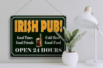 Panneau en étain indiquant 40x30cm Irish Pub gold Beer open 24 3