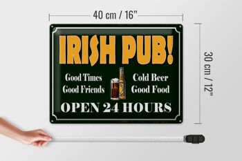 Panneau en étain indiquant 40x30cm Irish Pub gold Beer open 24 4