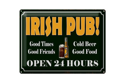 Blechschild Spruch 40x30cm Irish Pub gold Beer open 24