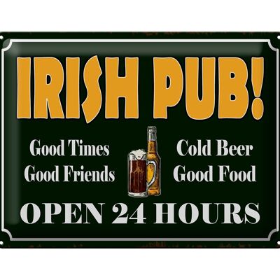 Cartel de chapa que dice 40x30cm Irish Pub gold Beer open 24