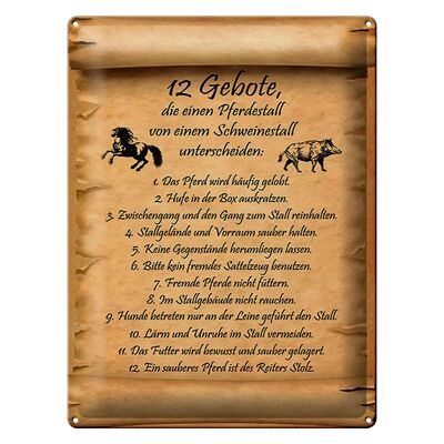 Tin sign saying 30x40cm commandments horse stable pig stable