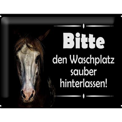 Blechschild Spruch 30x40cm Pferde bitte Waschplatz sauber