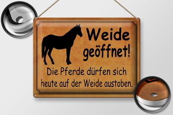Panneau en étain indiquant que les chevaux ouverts en pâturage de 40 x 30 cm sont autorisés 2