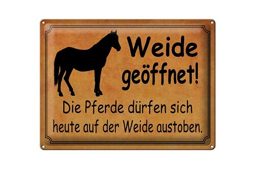 Blechschild Spruch 40x30cm Weide geöffnet Pferde dürfen