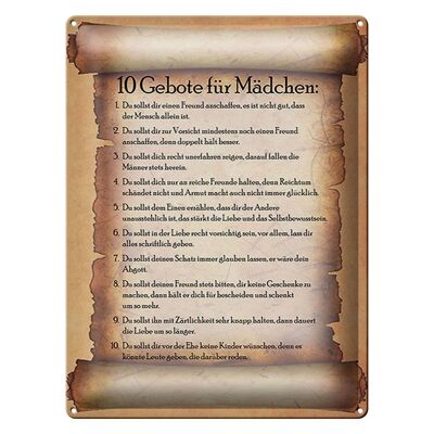 Blechschild Spruch 30x40cm 10 Gebote für Mädchen du sollst