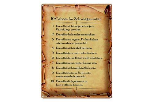 Blechschild Spruch 30x40cm 10 Gebote für Schwiegerväter