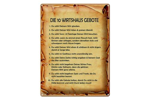 Blechschild Spruch 30x40cm die 10 Wirtshaus Gebote