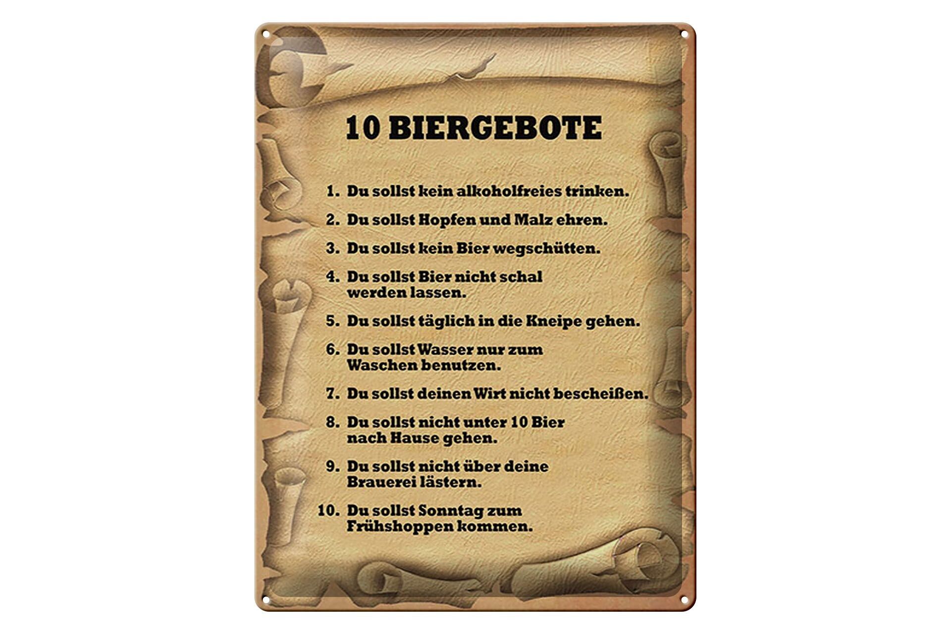 Cartel de chapa que dice 30x40cm 10 mandamientos de cerveza que no deberías