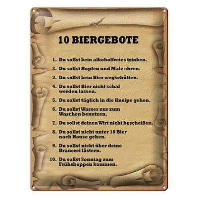 Blechschild Spruch 30x40cm 10 Biergebote du sollst kein