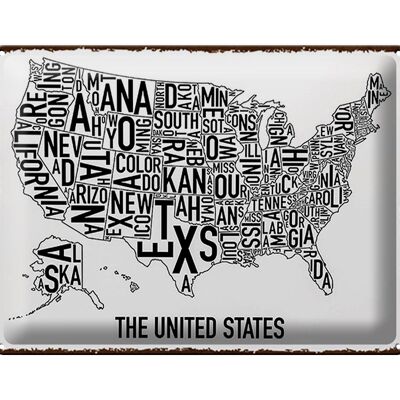 Metal sign map 40x30cm The United States Texas Kansas