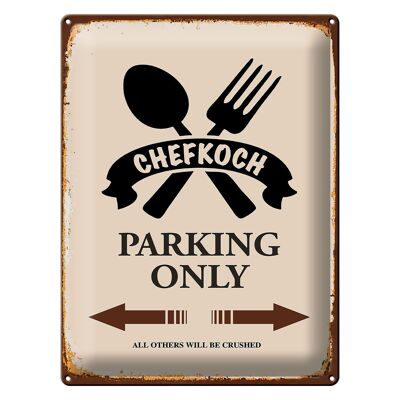 Cartel de chapa que dice 30x40 cm chef parking only