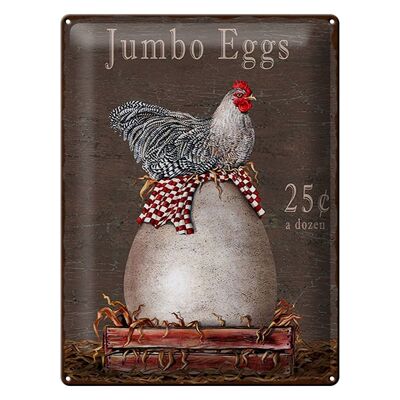 Cartel de chapa que dice 30x40cm Pollo jumbo Huevos 25 c la docena