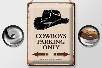 Panneau en étain indiquant 30x40cm Parking Cowboys uniquement 2