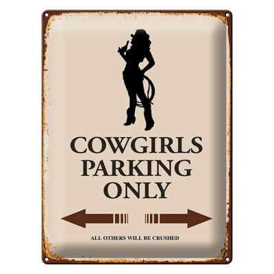 Targa in metallo con scritta 30x40 cm Solo parcheggio Cowgirls