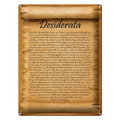 Plaque en tôle disant 30x40cm Poème Desiderata anglais