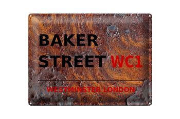 Plaque en tôle Londres 40x30cm Street Baker street WC1 Rouille 1