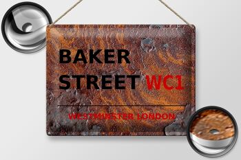 Plaque en tôle Londres 40x30cm Street Baker street WC1 Rouille 2
