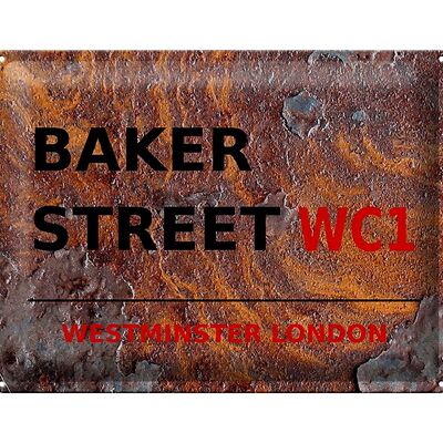 Plaque en tôle Londres 40x30cm Street Baker street WC1 Rouille