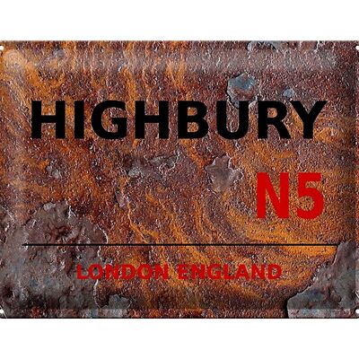 Blechschild London 40x30cm England Highbury N5 Rost