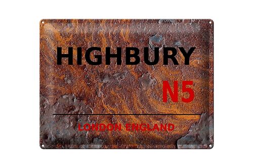 Blechschild London 40x30cm England Highbury N5 Rost