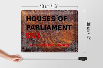 Plaque en tôle Londres 40x30cm Houses of Parliament SW1 Rouille 4