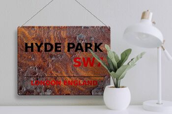 Plaque en tôle Londres 40x30cm Angleterre Hyde Park SW7 Rouille 3