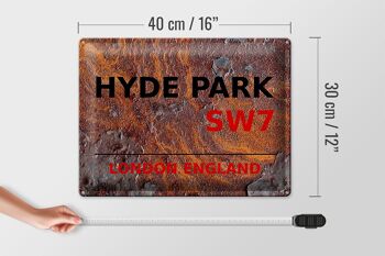 Plaque en tôle Londres 40x30cm Angleterre Hyde Park SW7 Rouille 4