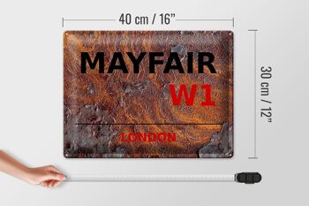 Plaque en tôle Londres 40x30cm Mayfair W1 décoration murale rouille 4