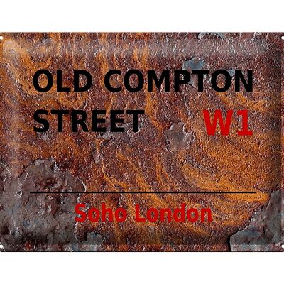Plaque en tôle Londres 40x30cm Soho Old Compton Street W1 Rouille