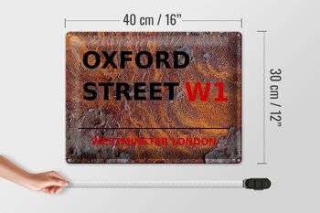 Plaque en tôle Londres 40x30cm Westminster Oxford Street W1 Rouille 4