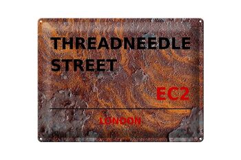Plaque en tôle Londres 40x30cm Threadneedle Street EC2 Rouille 1