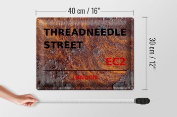 Plaque en tôle Londres 40x30cm Threadneedle Street EC2 Rouille 4