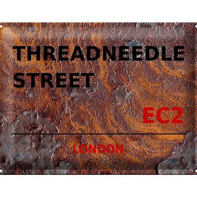 Plaque en tôle Londres 40x30cm Threadneedle Street EC2 Rouille