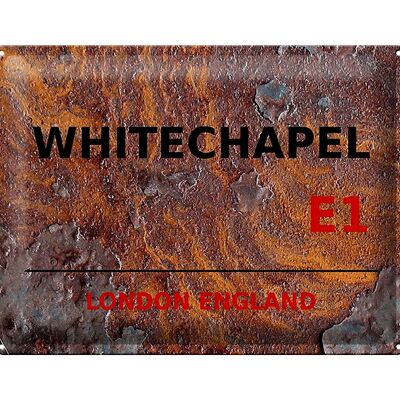 Plaque en tôle Londres 40x30cm Angleterre Whitechapel E1 Rouille