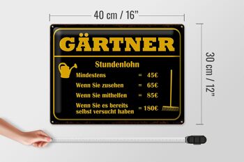 Panneau en étain indiquant le salaire horaire minimum du jardinier 40x30cm 4