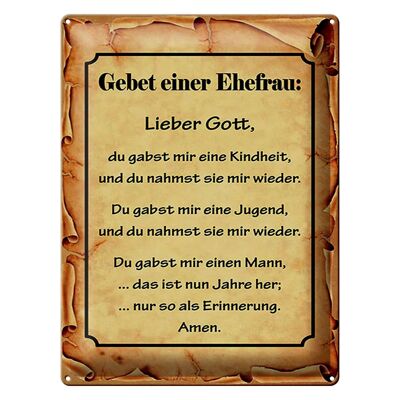 Blechschild Spruch 30x40cm Gebet einer Ehefrau Lieber Gott