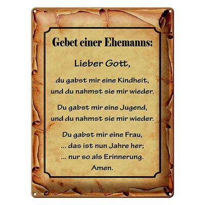 Blechschild Spruch 30x40cm Gebet eines Ehemanns Lieber Gott