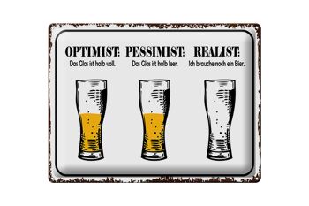 Panneau en étain disant 40x30cm Bière Optimiste Pessimiste Réaliste 1