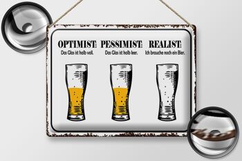 Panneau en étain disant 40x30cm Bière Optimiste Pessimiste Réaliste 2