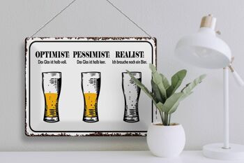 Panneau en étain disant 40x30cm Bière Optimiste Pessimiste Réaliste 3