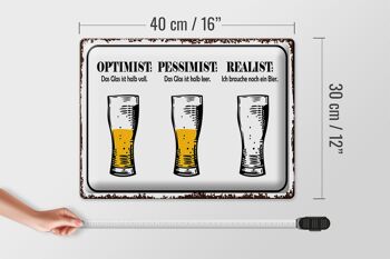 Panneau en étain disant 40x30cm Bière Optimiste Pessimiste Réaliste 4